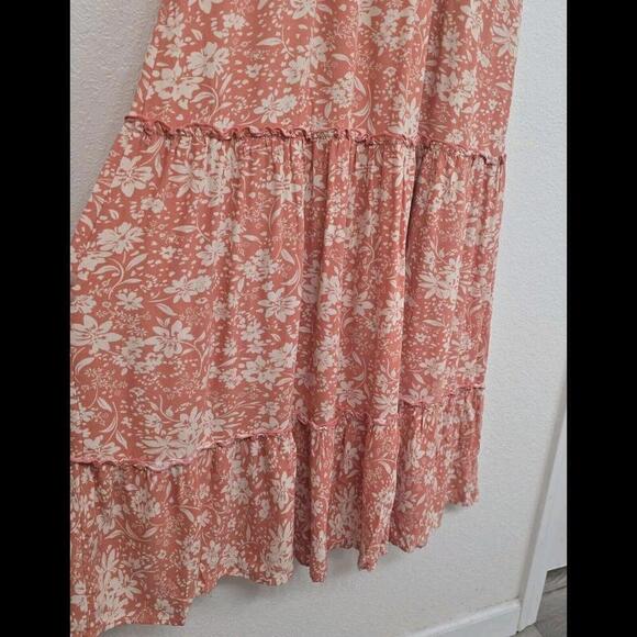 West Kei Women's Maxi Dress Orange Cream Floral V-Neck Flowy Fully Lined Size M - Picture 3 of 9